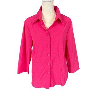 Como women's 3/4 sleeve collared button down shirt pink size large